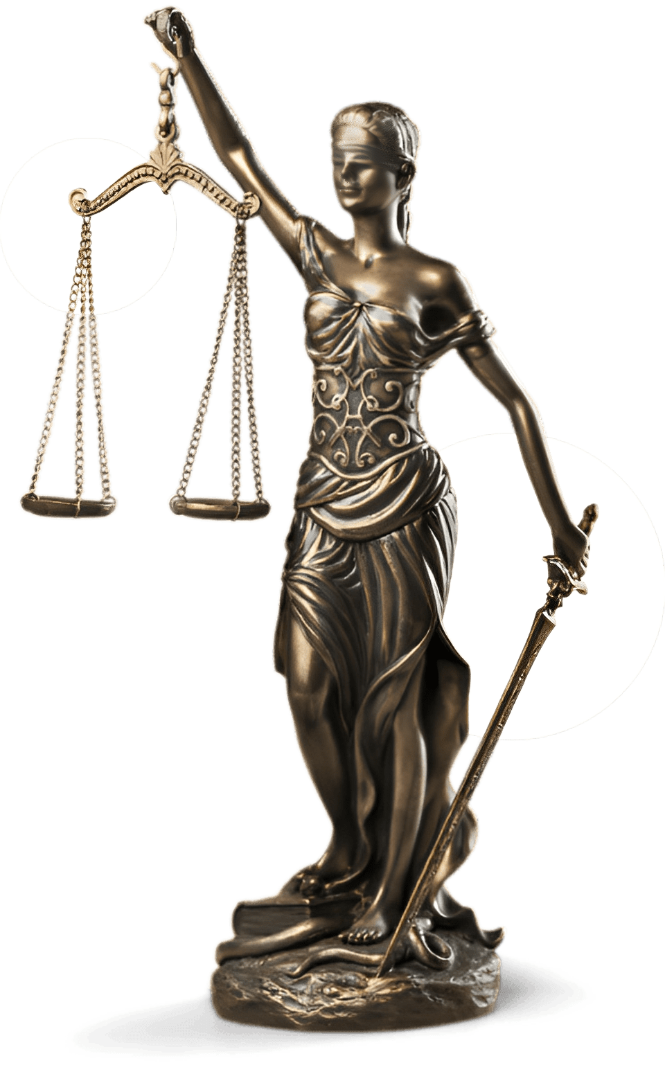 Lady Justice statue holding scales and sword.