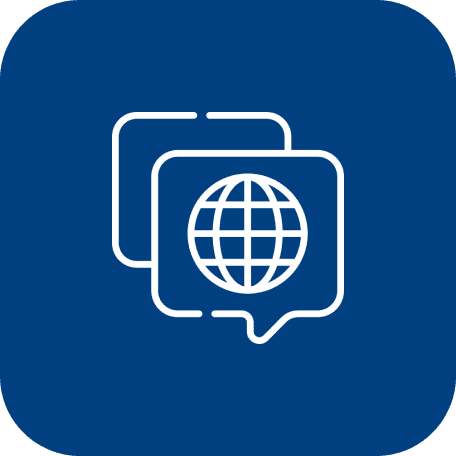 Speech bubbles with globe icon inside.